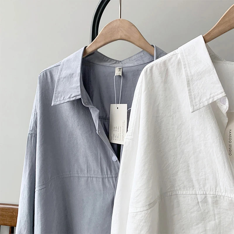 Minimalist Loose White Shirts for Women Turn-Down Collar Solid Female Shirts Tops 2020 Spring Summer Blouses