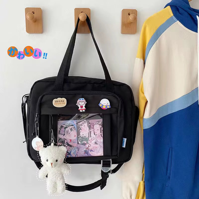 Japanese High School Girls Crossbody Bags Nylon Book Bag Transparent Itabag Women Handbags JK Bag Second Element Shoulder Bag