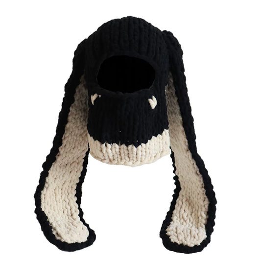 Fashion Womens Knit Full Face Ski Mask Crochet Balaclava Winter Warm Kawaii Cute Bunny Ears Knitted Balaclava Face Cover Mask