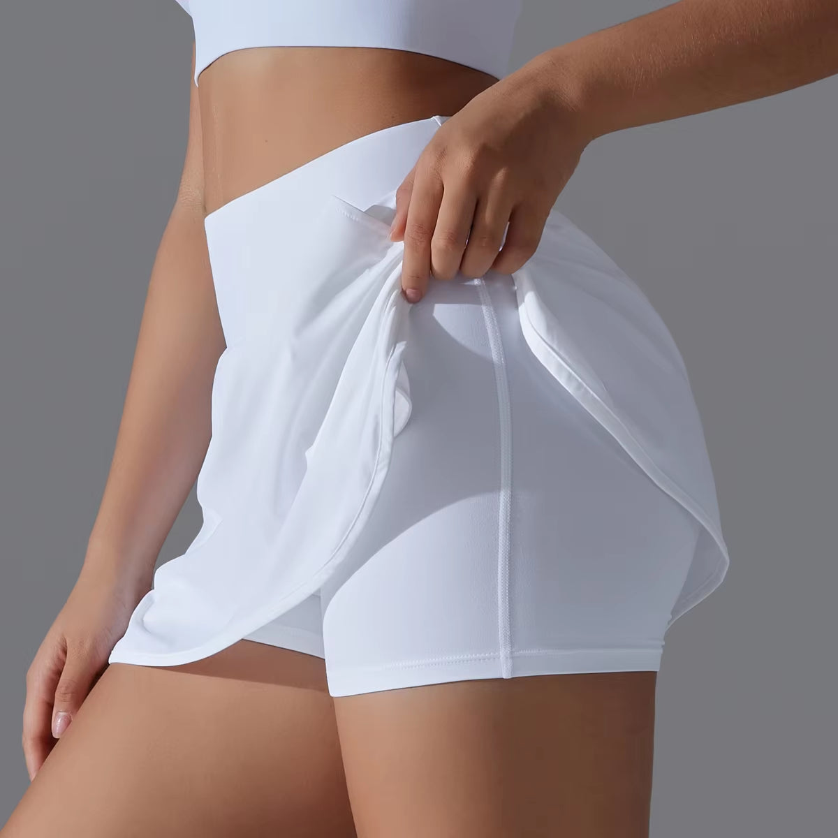 Women Running Shorts Double Deck Quick Dry Gym Sport Shorts Fitness Jogging Workout Shorts with Pocket Sports Tight Short Pants