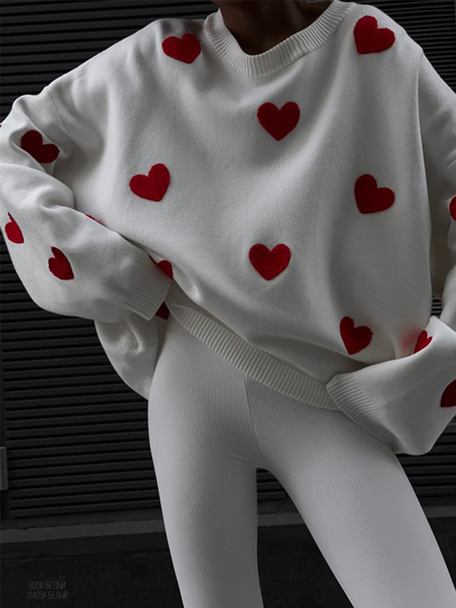 Long Sleeve Loose Heart-Shaped round Neck Sweater for Women Autumn and Winter