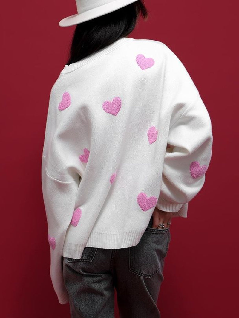 Long Sleeve Loose Heart-Shaped round Neck Sweater for Women Autumn and Winter