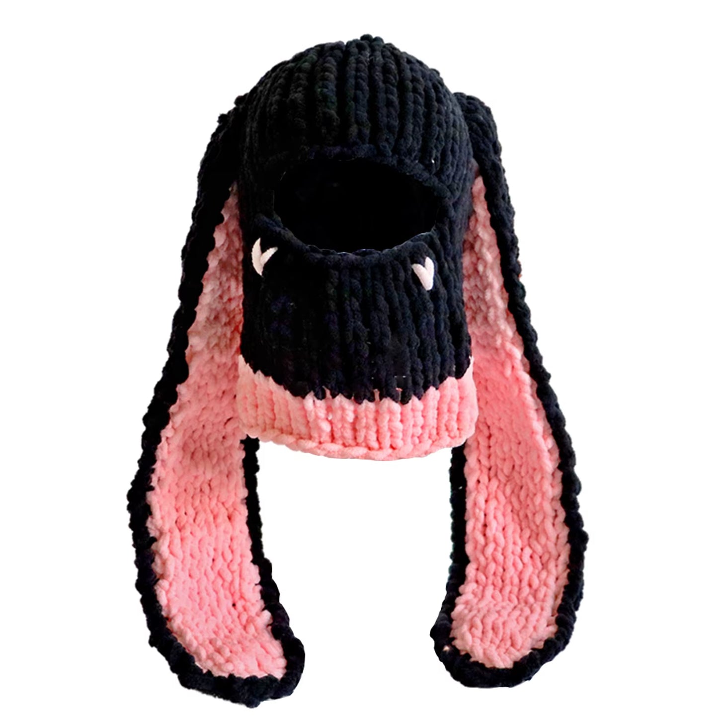 Fashion Womens Knit Full Face Ski Mask Crochet Balaclava Winter Warm Kawaii Cute Bunny Ears Knitted Balaclava Face Cover Mask