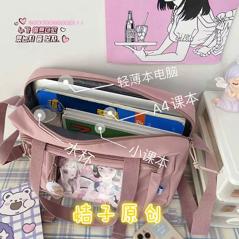 Japanese High School Girls Crossbody Bags Nylon Book Bag Transparent Itabag Women Handbags JK Bag Second Element Shoulder Bag