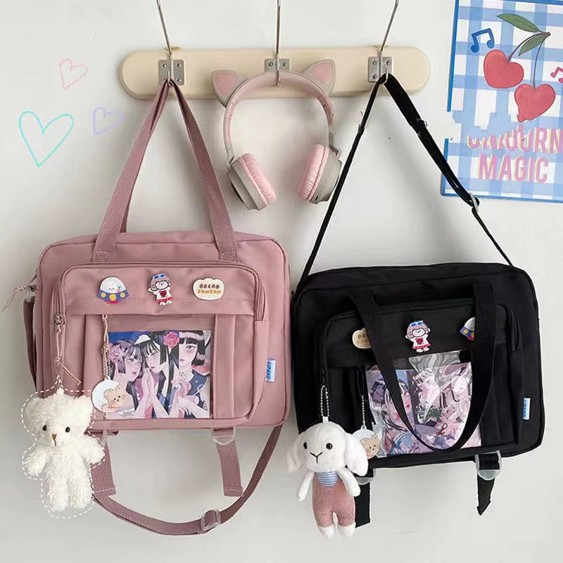 Japanese High School Girls Crossbody Bags Nylon Book Bag Transparent Itabag Women Handbags JK Bag Second Element Shoulder Bag