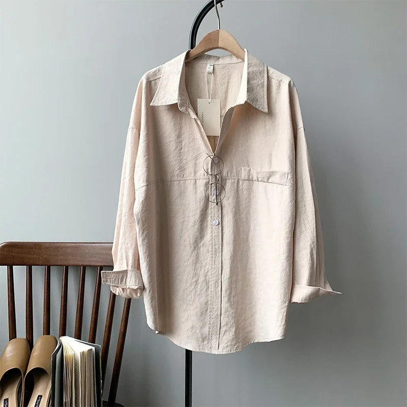 Minimalist Loose White Shirts for Women Turn-Down Collar Solid Female Shirts Tops 2020 Spring Summer Blouses