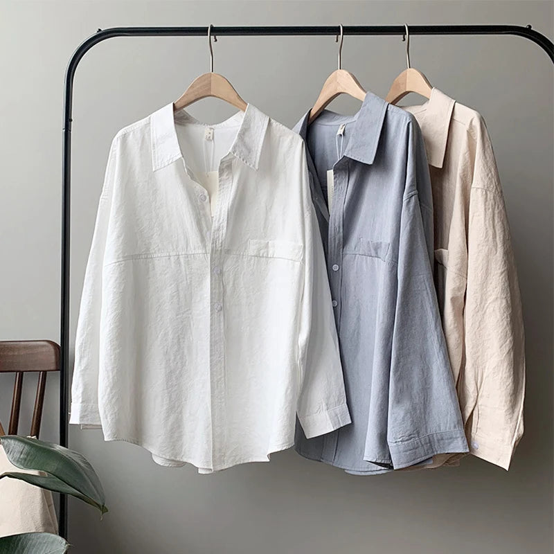 Minimalist Loose White Shirts for Women Turn-Down Collar Solid Female Shirts Tops 2020 Spring Summer Blouses