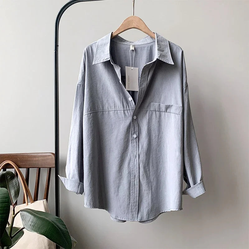 Minimalist Loose White Shirts for Women Turn-Down Collar Solid Female Shirts Tops 2020 Spring Summer Blouses