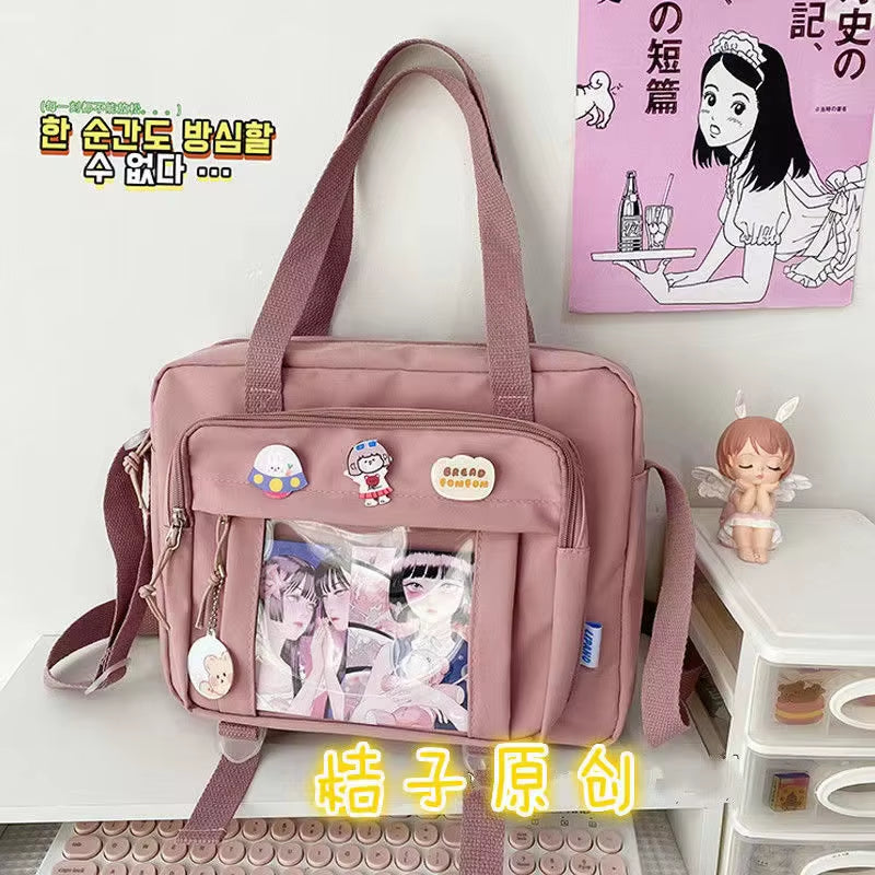 Japanese High School Girls Crossbody Bags Nylon Book Bag Transparent Itabag Women Handbags JK Bag Second Element Shoulder Bag