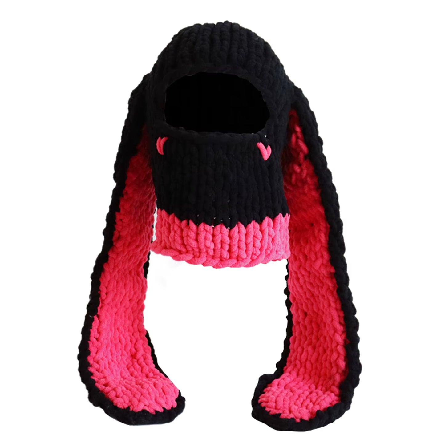 Fashion Womens Knit Full Face Ski Mask Crochet Balaclava Winter Warm Kawaii Cute Bunny Ears Knitted Balaclava Face Cover Mask