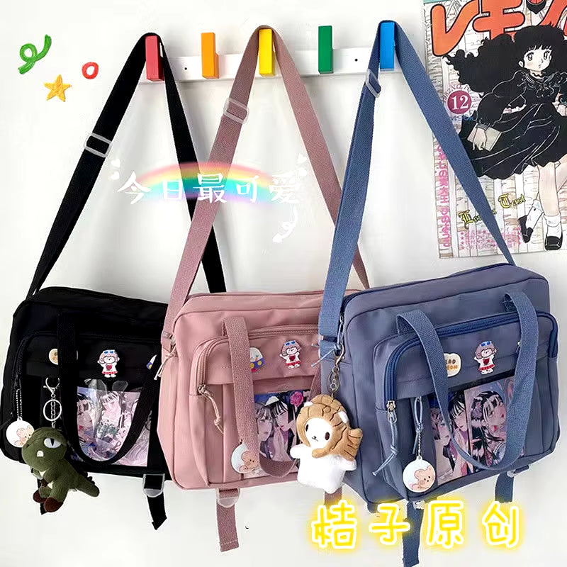 Japanese High School Girls Crossbody Bags Nylon Book Bag Transparent Itabag Women Handbags JK Bag Second Element Shoulder Bag