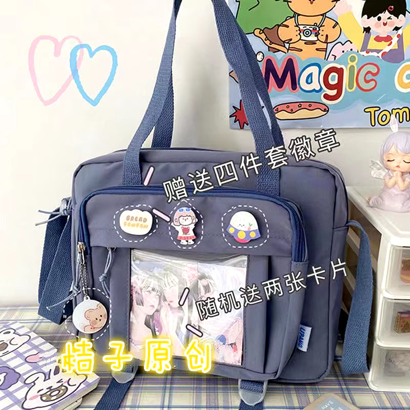 Japanese High School Girls Crossbody Bags Nylon Book Bag Transparent Itabag Women Handbags JK Bag Second Element Shoulder Bag