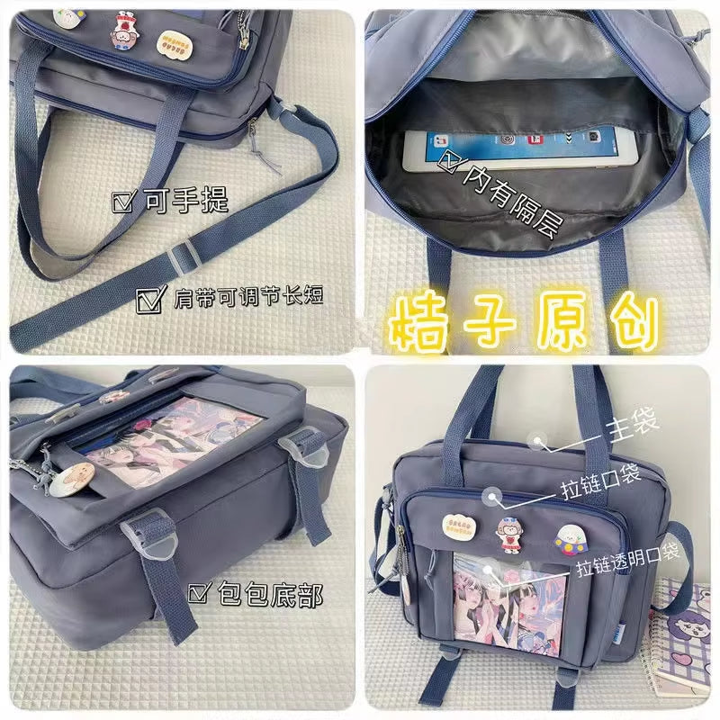 Japanese High School Girls Crossbody Bags Nylon Book Bag Transparent Itabag Women Handbags JK Bag Second Element Shoulder Bag